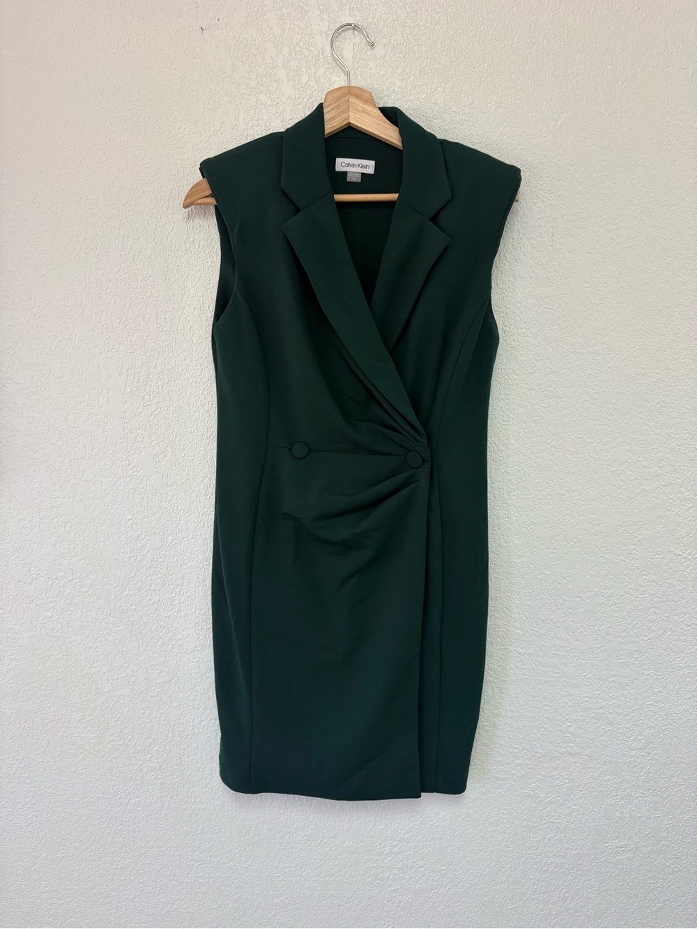 Calvin Klein Sleeveless Dark Green Wrap Blazer Dress